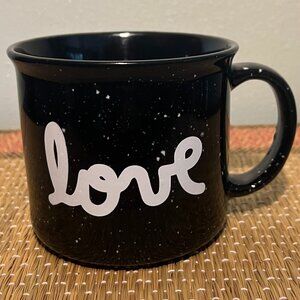 LOVE Black and White Speckled Stoneware Camping Campfire Style Mug ~ Heavy Duty